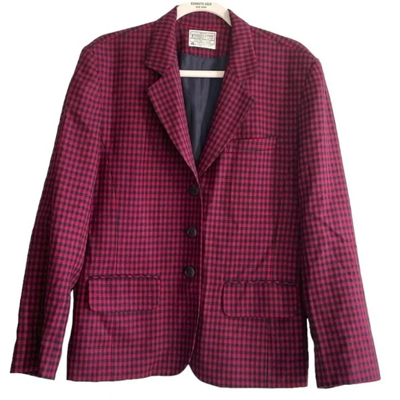 Pendleton Plaid Wool Blazer Vintage 80s 100% Wool Red & Navy Women’s size 10 - Picture 2 of 12